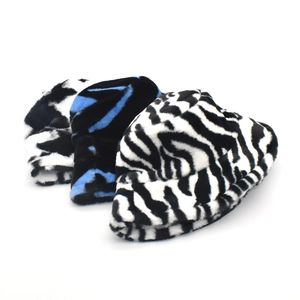Women's fluffy faux fur bucket hats with zebra prints for autumn and winter fashion