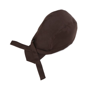 Detailed side view of deep coffee brown breathable cloth chef tie-back pirate hat