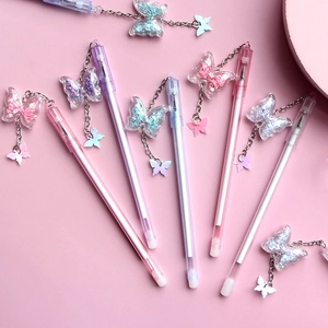Butterfly Pendant Gel Pen Plastic Glitter Hanging Charm Writing Signature Pen For Students Girls School Office