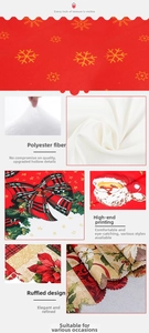 Detail of red Christmas tablecloth with snowflake print and lace polyester fabric