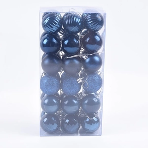 36-piece set of blue Christmas ball ornaments in mixed finishes for tree decoration