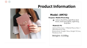 Spécifications de taille détaillées et tableau des matières pour le sac de téléphone rose