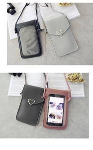 Sac bandoulière pour téléphone à écran tactile avec boucle cœur et fenêtre transparente