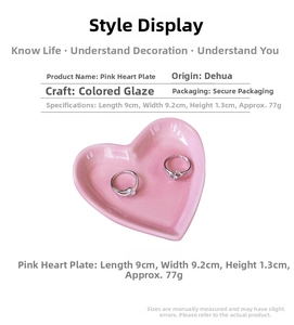 Detail view of 9cm pink heart ceramic tray showing smooth glaze finish and compact dimensions