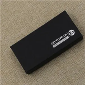 Detail view of the elegant rectangular black gift box for the bamboo wood car keychain