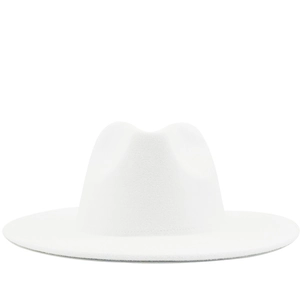 Minimalist white wool fedora hat with a wide brim and classic pinch crown design
