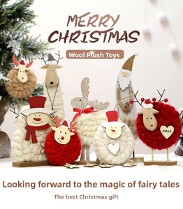Handcrafted Christmas wool felt figures with wooden bases in festive holiday decor setting