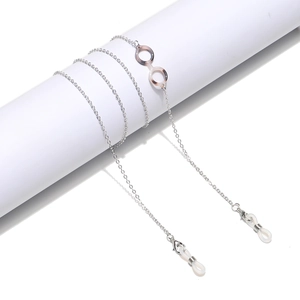 Silver metal eyewear chain with leopard pattern acetate accents and non-slip loops