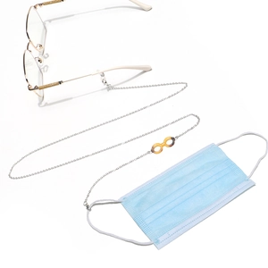 Silver metal eyewear chain with leopard print acetate charm for glasses and masks