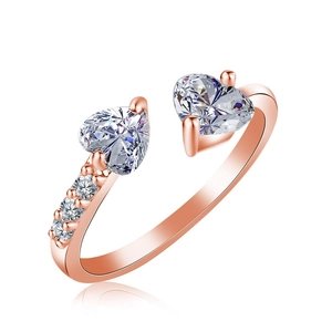 Elegant rose gold open ring featuring heart-shaped zircon stones and pavé accents
