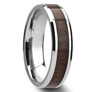 Men Stainless Steel Ring With Black Walnut Wood Inlay Polished Edge Wedding Band Fashion Jewelry Gift For Him