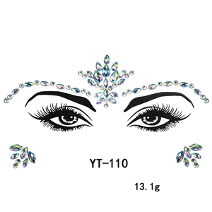 Macro shot of YT-110 crown-shaped AB iridescent face jewels and rhinestone stickers