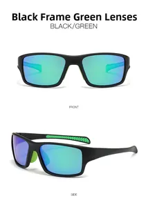 Vues de face et de côté de lunettes de soleil de sport polarisées avec monture noire