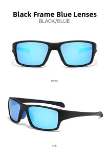 Lunettes de soleil de sport polarisées avec monture noire mate et verres miroirs bleus