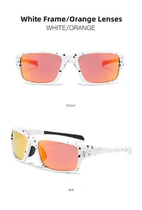 Vue avant et latérale de lunettes de sport blanches avec verres orange réfléchissants