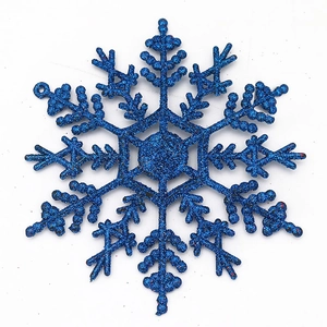 Detail view of 12cm sparkling blue glitter snowflake ornament for Christmas tree decor