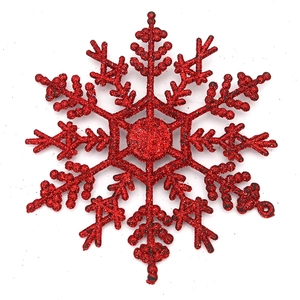 Detailed view of 12cm red glitter snowflake ornament for Christmas tree decoration