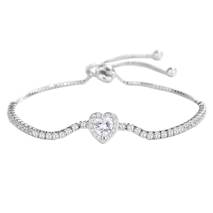 Elegante pulsera de corazón en plata de ley 925 con pavé de diamantes de circonita