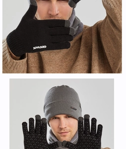 Détails des gants tricotés tactiles antidérapants et ensemble bonnet d'hiver assorti