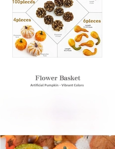 Detail set of faux pumpkins, pinecones, and gourds for autumn festive table decorations