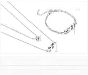Double-layer stainless steel necklace and multi-strand bracelet set with infinity symbol