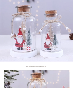 Detailed view of LED glass dome ornaments with miniature Santa and Christmas tree scenes