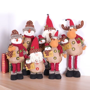 Christmas Telescopic Standing Doll Santa Claus Snowman Reindeer Burlap Knitting Plush Home Desktop Party Decoration