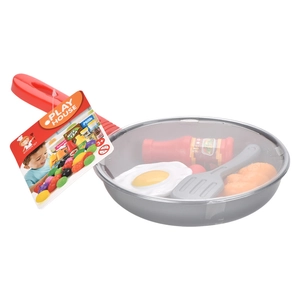 Kids play house kitchen set with grey frying pan and realistic food accessories