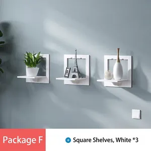 Set of 3 white floating shelves for wall decor with Nordic minimalist display design