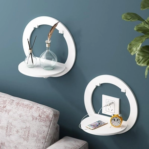 Wall Mounted Floating Shelf Wood Plastic Composite Punch Free Decorative Geometric Rack For Bedroom Living Room
