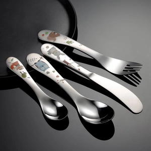 304 Stainless Steel Children Cutlery Cartoon Animal Rabbit Fox Owl Squirrel Pattern Mirror Polished Kitchen Utensils Gift