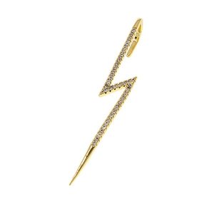 Gold lightning bolt ear crawler earrings with minimalist micro-pave white zircon stones