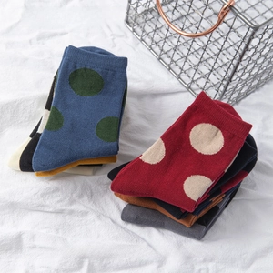 Japanese style polka dot cotton crew socks for women in various retro colors