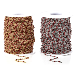 Detail of colorful enamel beads on gold and silver stainless steel DIY jewelry chains