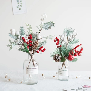 Artificial Christmas Picks With Pine Cones Berries Pine Needles Frosted Holiday Home Decor Floral Arrangement