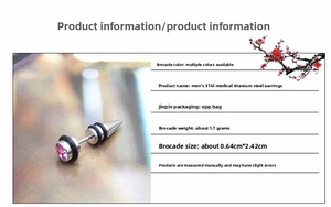Vue détaillée d'une boucle d'oreille en acier titane 316L avec zircon rose et pointe cône