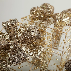 Set di tre scatole regalo di Natale color oro champagne con paillettes e perline decorative
