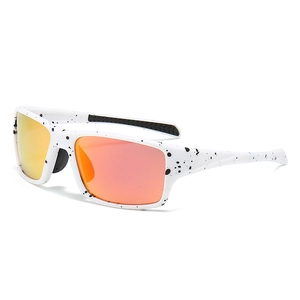 Lunettes de sport polarisées avec monture blanche tachetée et verres miroirs orange