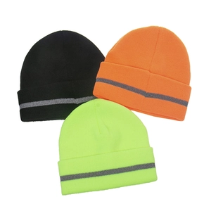 Bonnet en Maille Réfléchissant Acrylique Chaud Hiver Bonnet à Revers Haute Visibilité Chapeau de Sécurité Pour Course Nocturne Sport de Plein Air Hommes Femmes