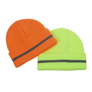 Bonnet en maille néon avec bande réfléchissante en jaune et orange fluo