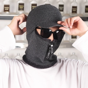 Thick winter thermal knit balaclava for men and women with zipper and fleece lining