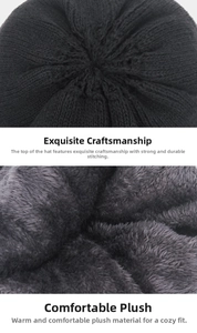Detail of winter knitted beanie featuring thick fleece lining and durable ribbed stitching