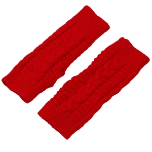 Detailed cable knit pattern on red fingerless wool gloves for autumn warmth