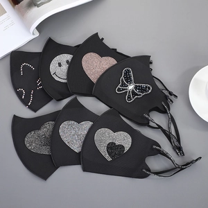 Fashion Face Mask Rhinestone Heart Butterfly Pattern Adjustable Breathable Fabric Dustproof Sun Protection Washable Women