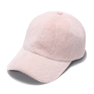 Pink faux mink fur baseball cap for women with a soft plush texture for winter warmth