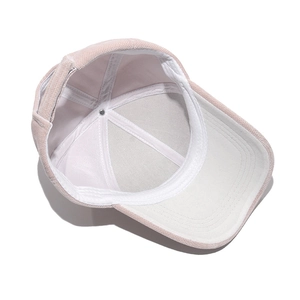 Detailed macro view of corduroy baseball cap interior stitching and sweatband