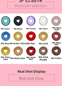 Detailed grid of 35mm matte mushroom hole binding discs with heart cutout in 15 colors
