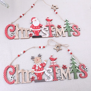 Christmas Hanging Sign Wooden Letter Ornament Santa Claus Reindeer Festive Tree Decor Home Wall Door Pendant