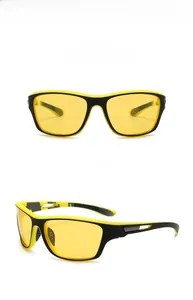 Front and side view of yellow frame sports sunglasses with yellow night vision lenses