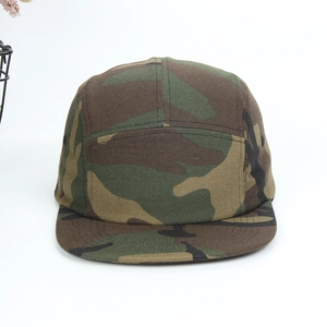 5-panel flat brim baseball cap featuring a classic jungle camouflage cotton canvas pattern